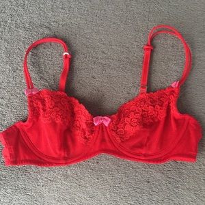 Red Lace & Mesh Unlined Bra